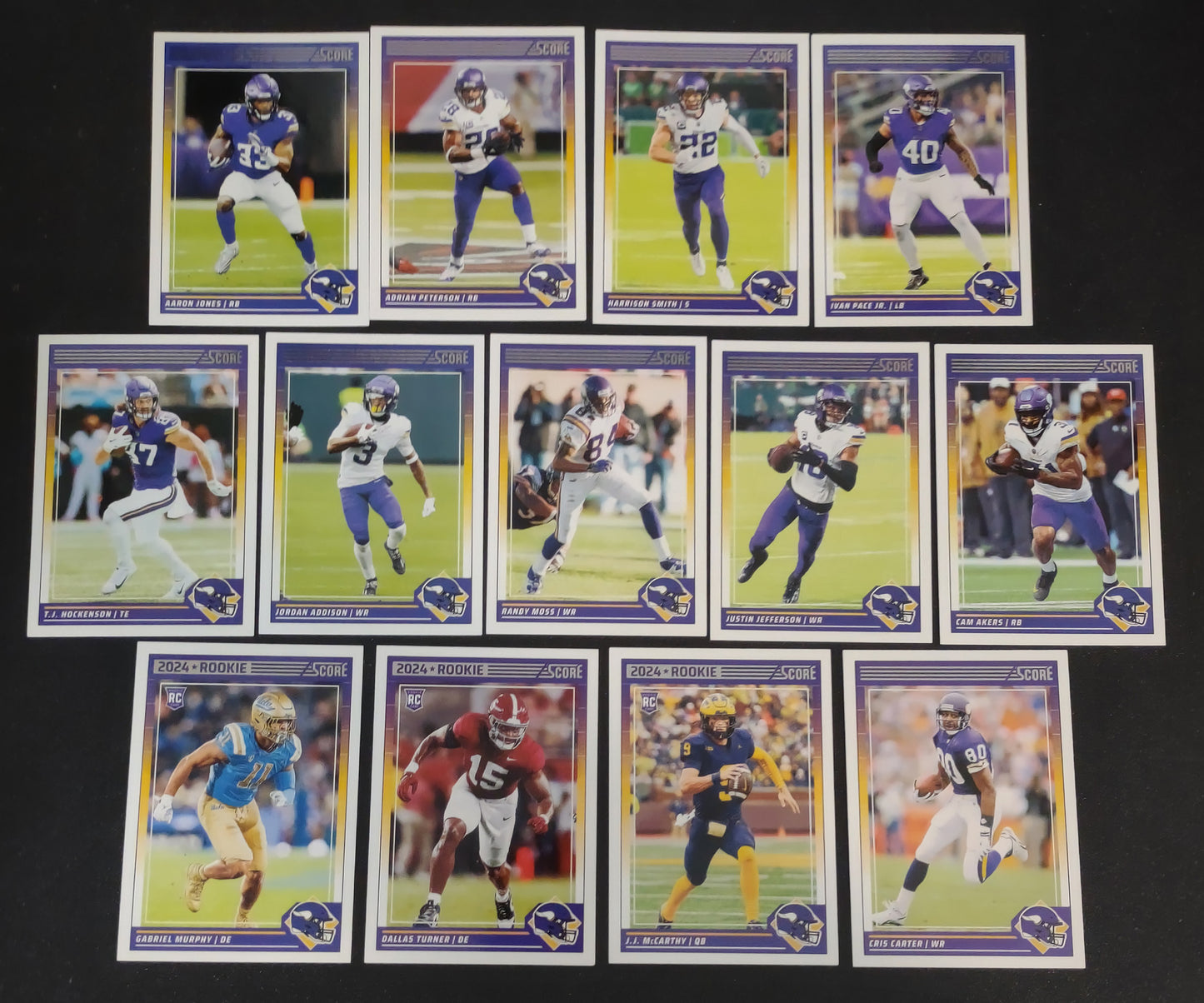 2024 SCORE NFL Minnesota Vikings Team Set Gift Pack JJ McCarthy Justin Jefferson + 2023 Donruss + 20 Card Pack plaque