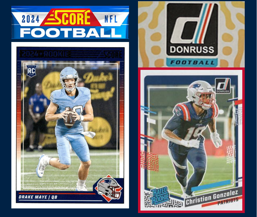 2024 SCORE NFL New England Patriots Hand Team Set 303 Drake Maye RC + 2023 Donruss plaque