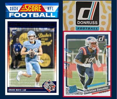 2024 SCORE NFL New England Patriots Hand Team Set 303 Drake Maye RC + 2023 Donruss plaque