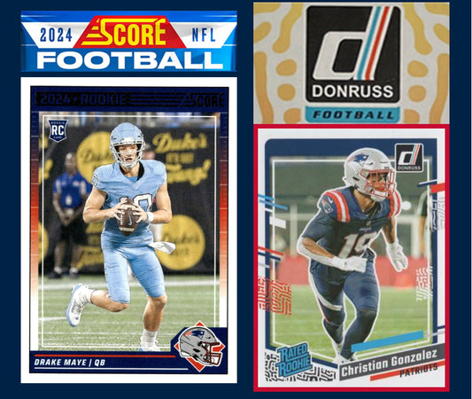 2024 SCORE NFL New England Patriots Hand Team Set 303 Drake Maye RC + 2023 Donruss plaque