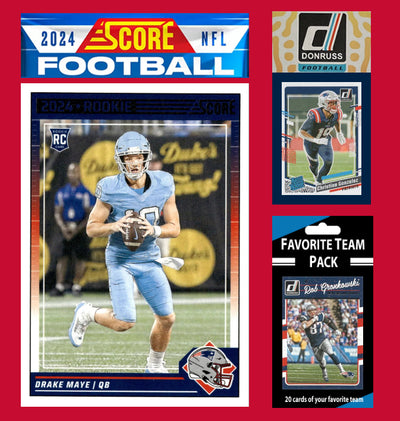 2024 SCORE NFL New England Patriots Set Gift Pack + 2023 Donruss + 20 Card Pack 303 Drake Maye RC Gronkowski plaque