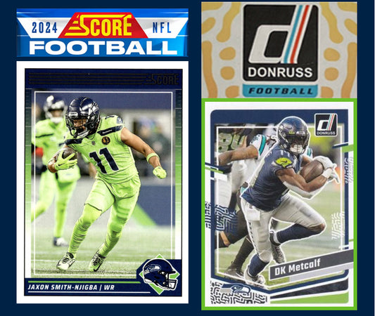 2024 SCORE NFL Seattle Seahawks Team Set DK Metcalf  Jaxon Smith Njigba + 2023 Donruss plaque
