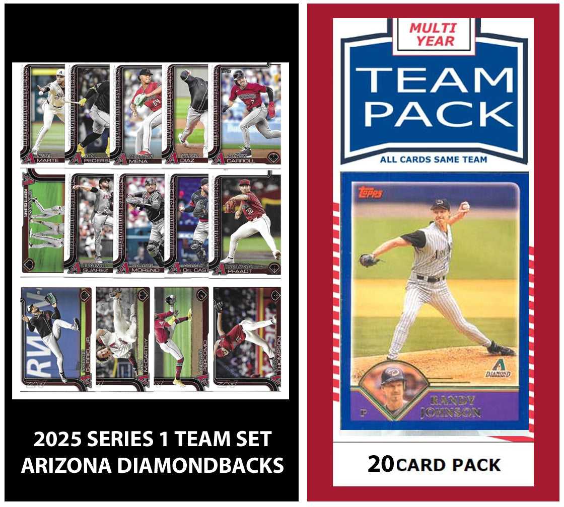 2024 Team Pack Arizona Diamondbacks 20 Card Pack Randy Johnson + 2025 Topps Series 1 Team Set - Corbin Carroll plaque