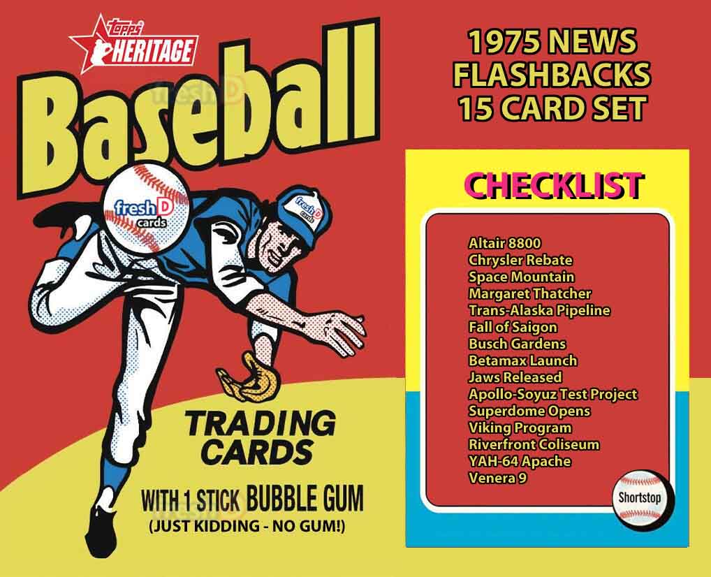 2024 Topps Heritage 1975 NEWS FLASHBACKS 15 Card Set Jaws Space Mountain PRESALE plaque