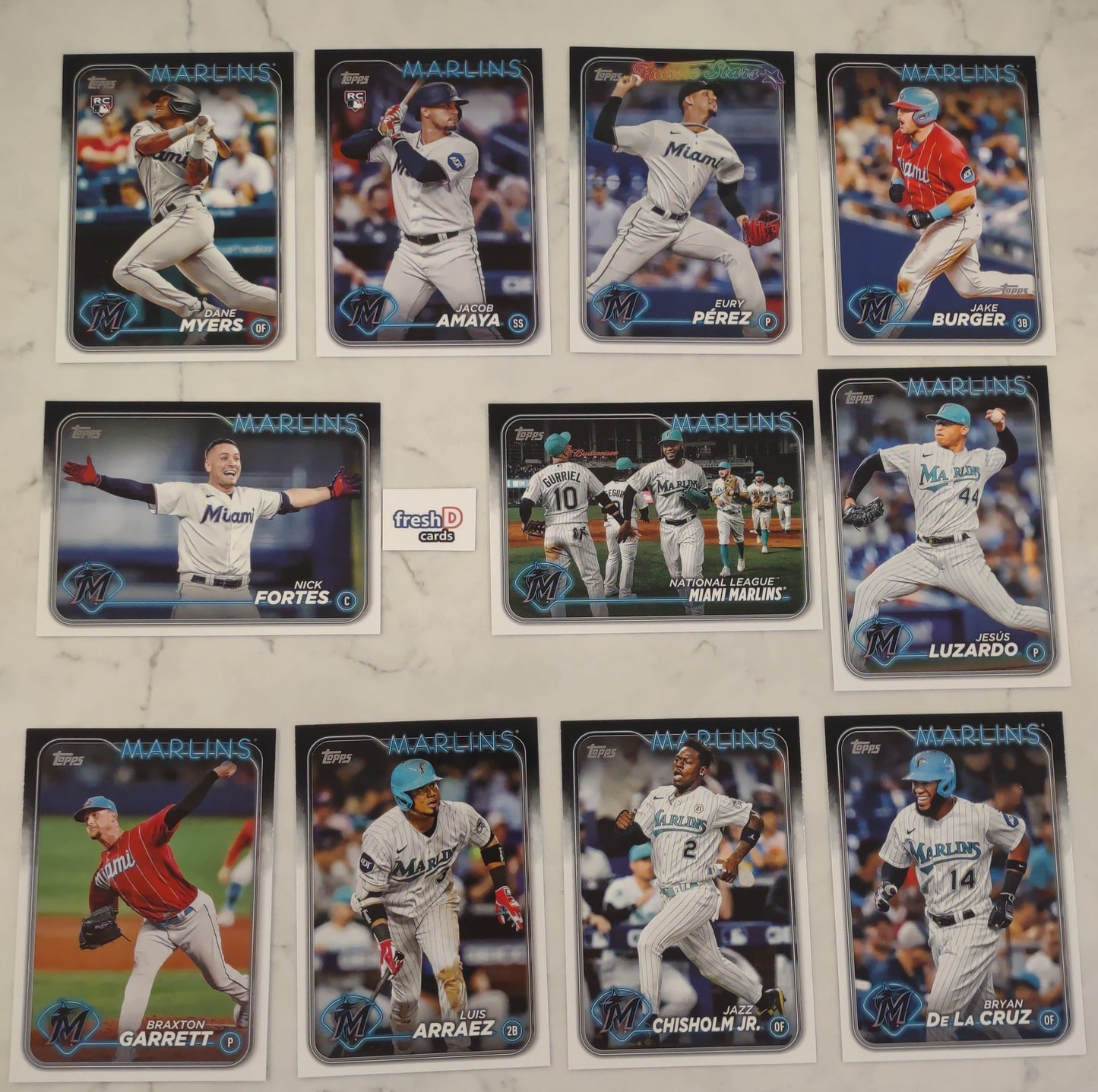 2024 Topps Series 1 Team Set In Hand Miami Marlins Jazz Eury plaque