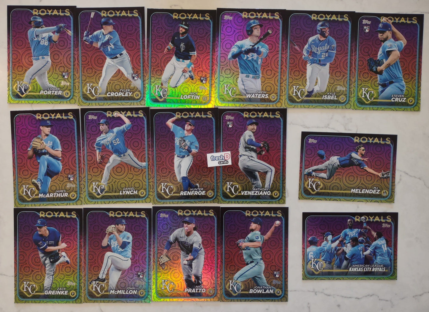 2024 Topps Series 2 Fireworks Holiday Team Set Kansa City Royals Witt plaque