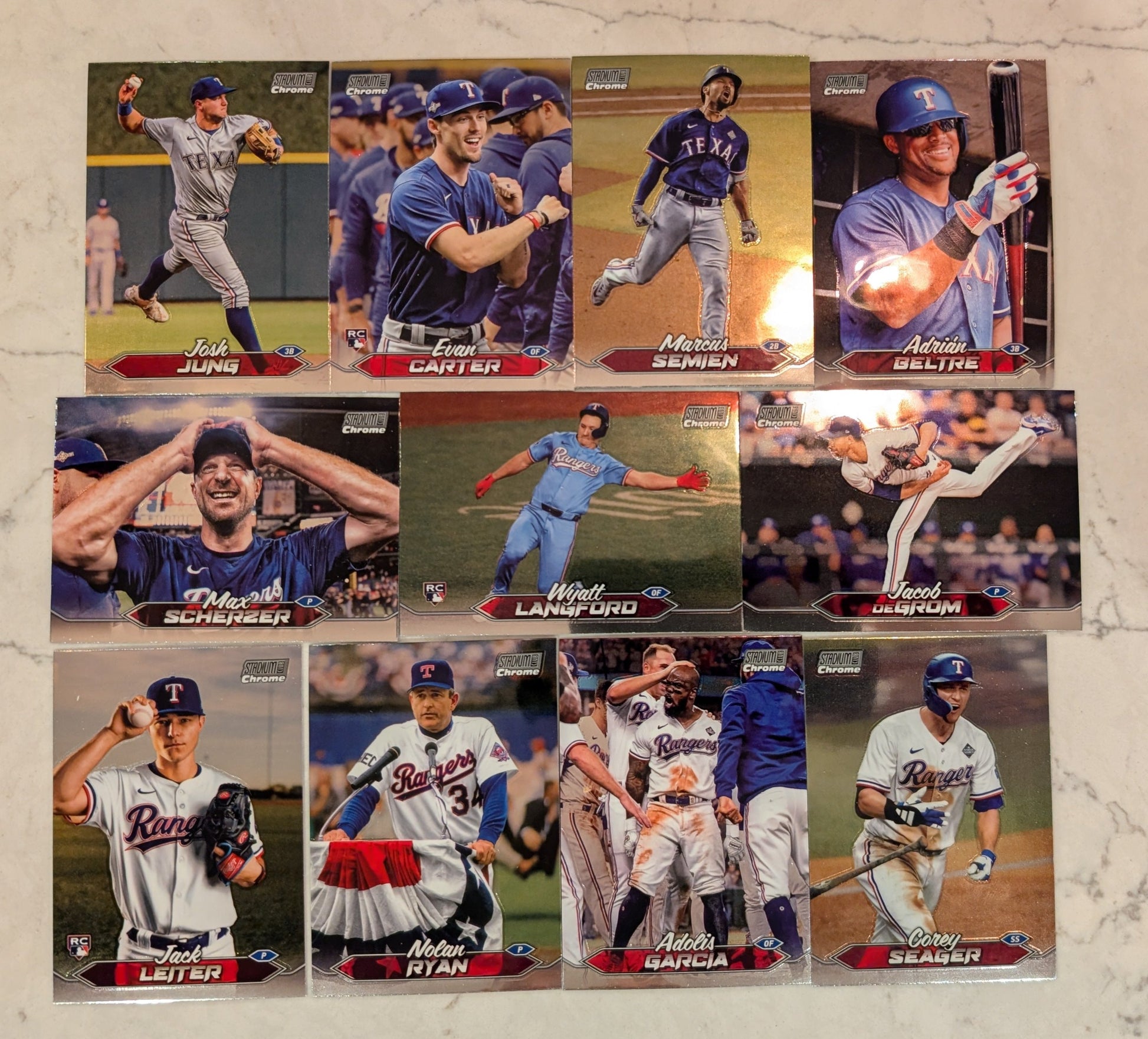 2024 Topps Stadium Club CHROME Team Set (11) Texas Rangers Wyatt Langford RC Nolan Ryan plaque