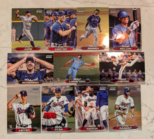 2024 Topps Stadium Club CHROME Team Set (11) Texas Rangers Wyatt Langford RC Nolan Ryan plaque