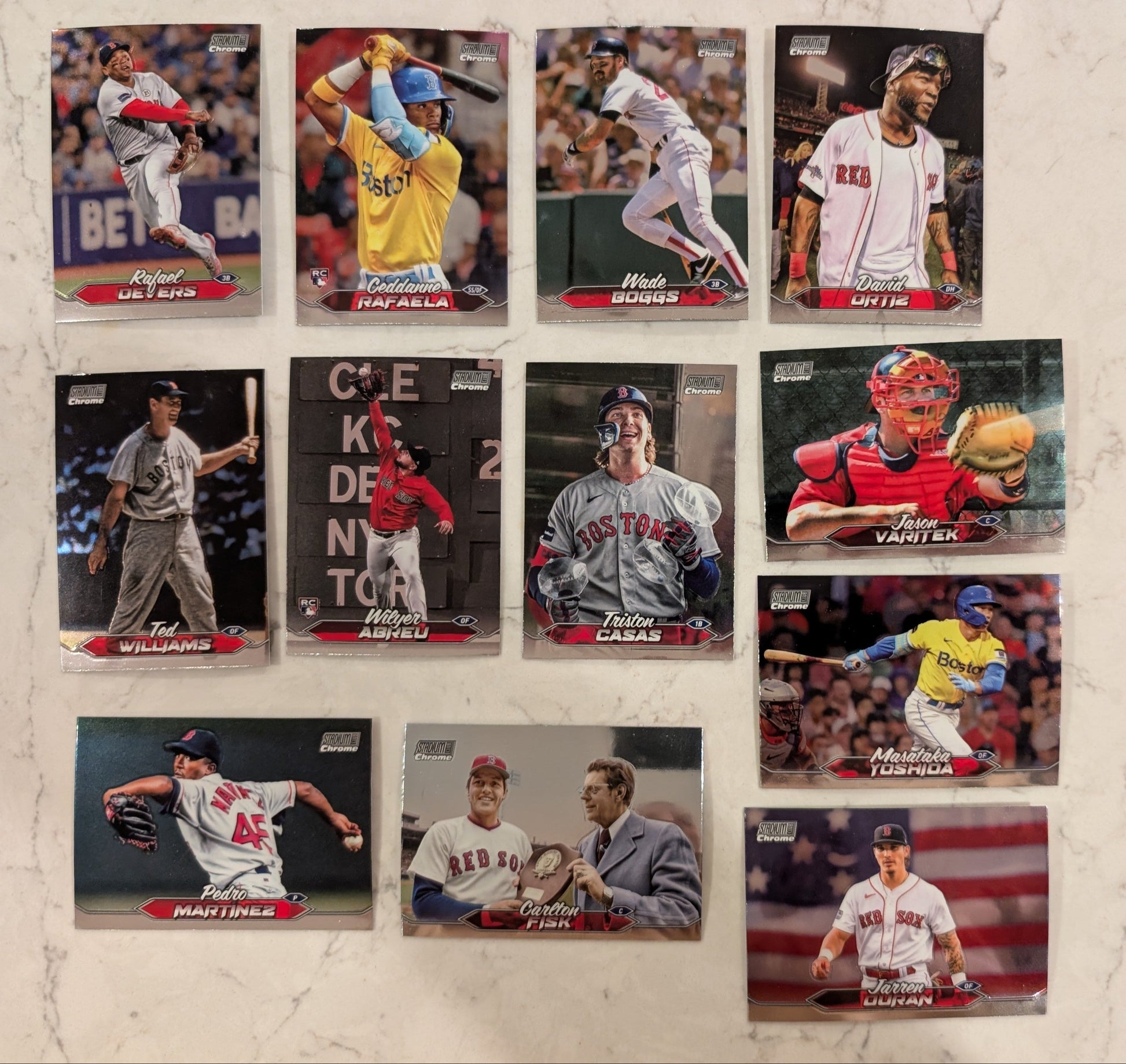 2024 Topps Stadium Club CHROME Team Set (12) Boston Red Sox David Ortiz Fisk Pedro plaque