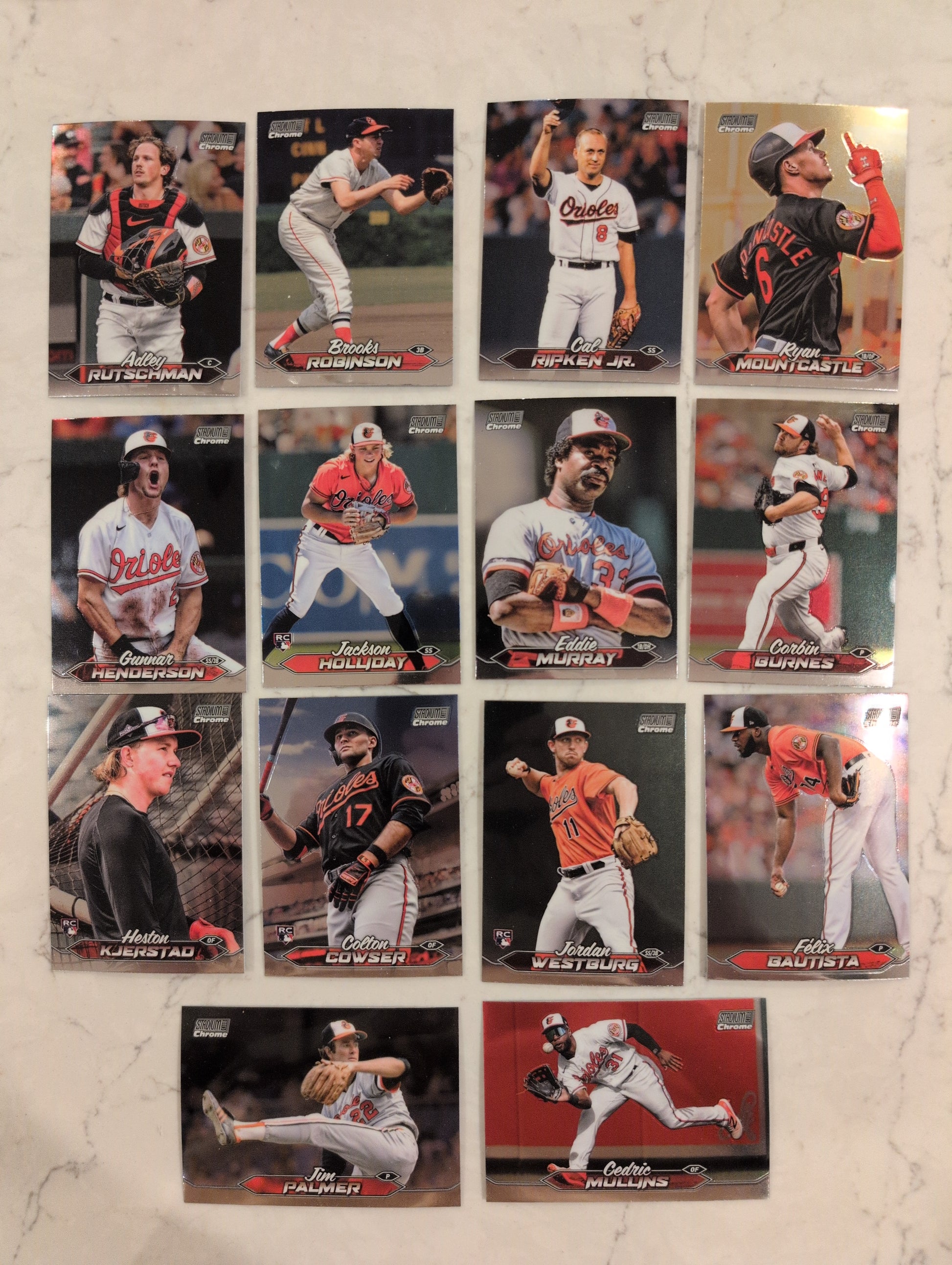 2024 Topps Stadium Club CHROME Team Set (14) Baltimore Orioles Holliday 211 Ripken plaque
