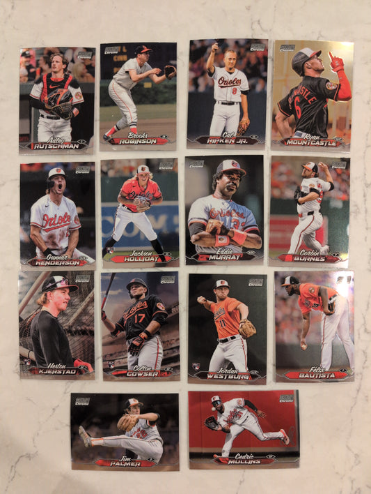 2024 Topps Stadium Club CHROME Team Set (14) Baltimore Orioles Holliday 211 Ripken plaque