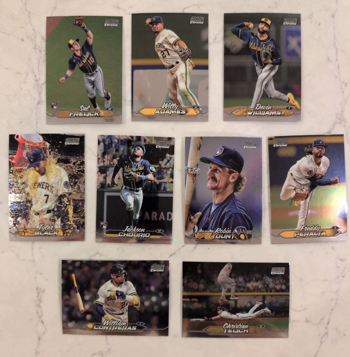 2024 Topps Stadium Club CHROME Team Set (9) Milwaukee Brewers Chourio RC 184 Yount plaque