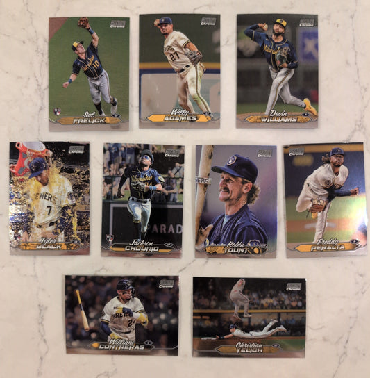 2024 Topps Stadium Club CHROME Team Set (9) Milwaukee Brewers Chourio RC 184 Yount plaque