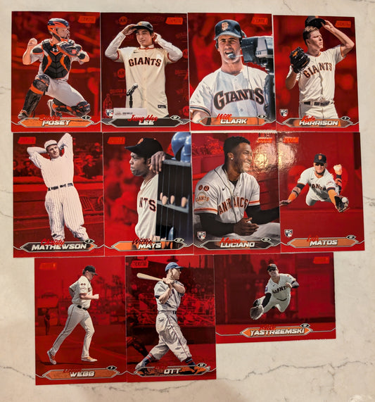 2024 Topps Stadium Club RED FOIL Team Set (13) San Francisco Giants Posey Will Clark Lee plaque