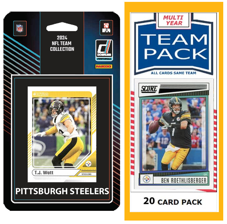 Pittsburgh Steelers Team Pack 20 Cards Roethlisberger + 2024 Donruss Team Set TJ Watt