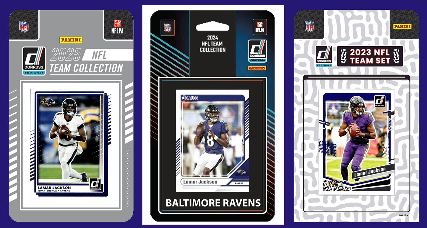 2025 2024 2023 Donruss NFL Factory Sealed Team Set 3 Pack Baltimore Ravens Lamar Jackson Henry