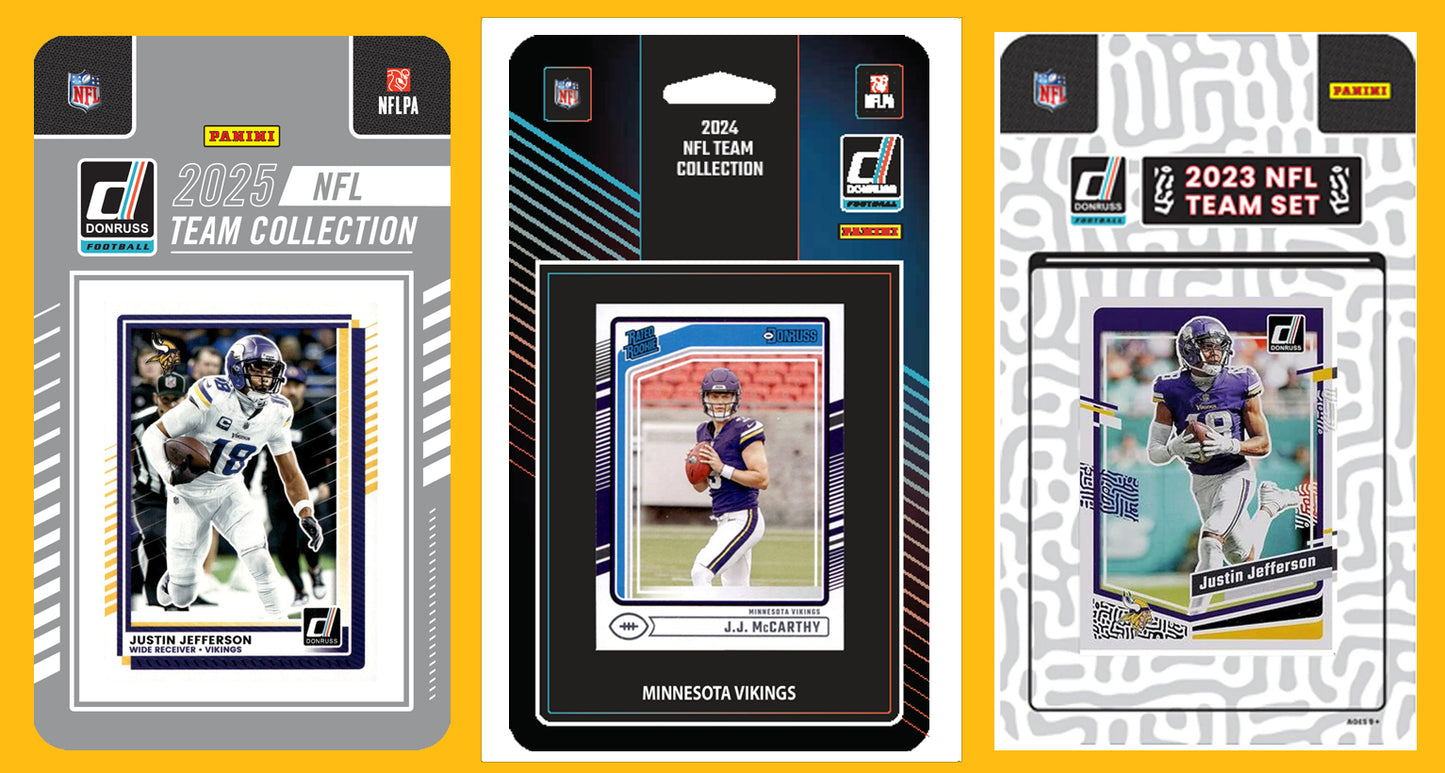 2025 2024 2023 Donruss NFL Factory Sealed Team Set 3 Pack Minnesota Vikings Jefferson