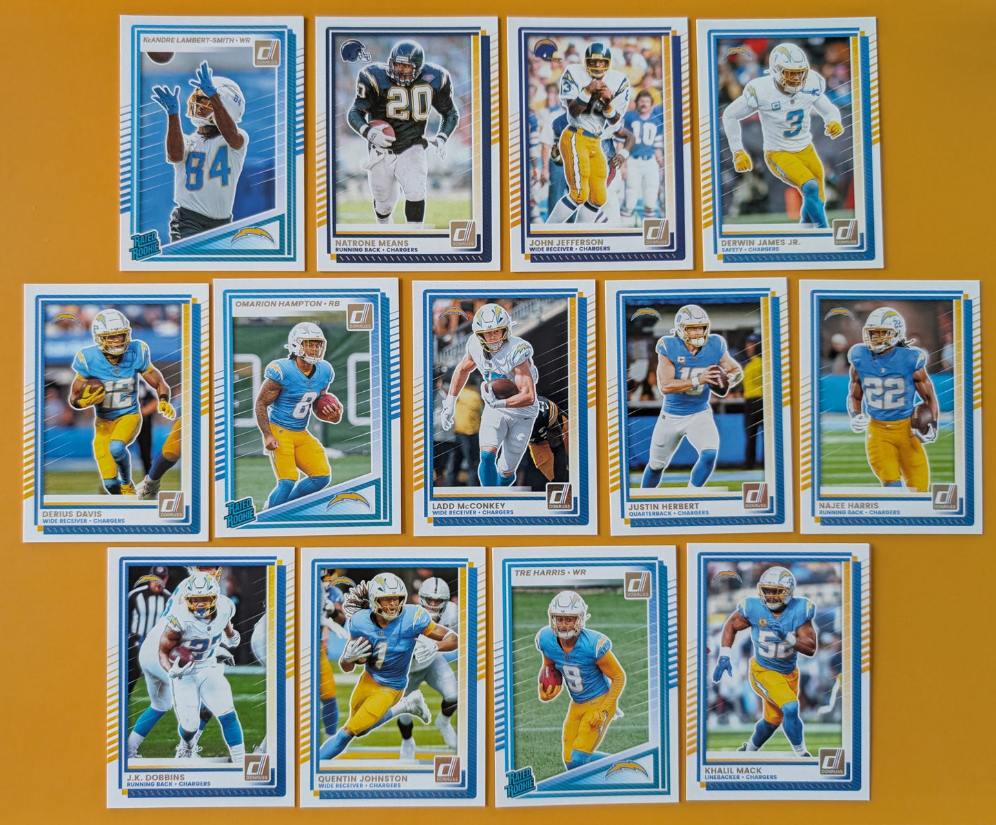 2025 2024 Donruss NFL Factory Sealed Team Set 2 Pack Los Angeles Chargers Justin Herbert hand-collated team set