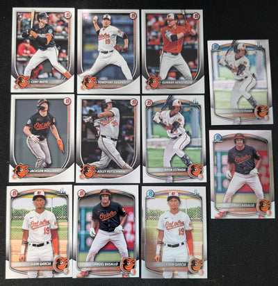 2025 BOWMAN Chrome + Paper Prospects Team Set BCP Baltimore Orioles Mayo Sugano Holliday Basallo plaque