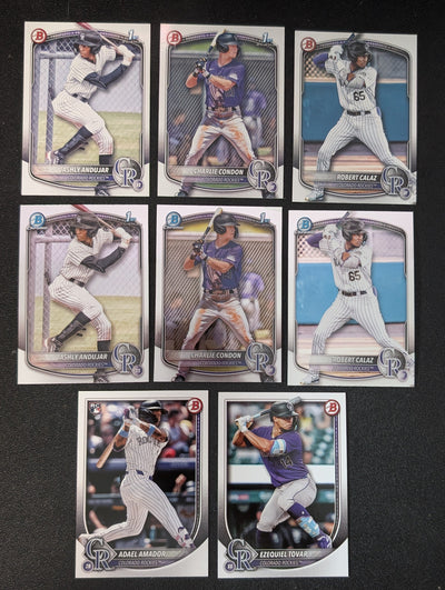 2025 BOWMAN Chrome + Paper Prospects Team Set BCP Colorado Rockies Charlie Condon Calaz Amador plaque