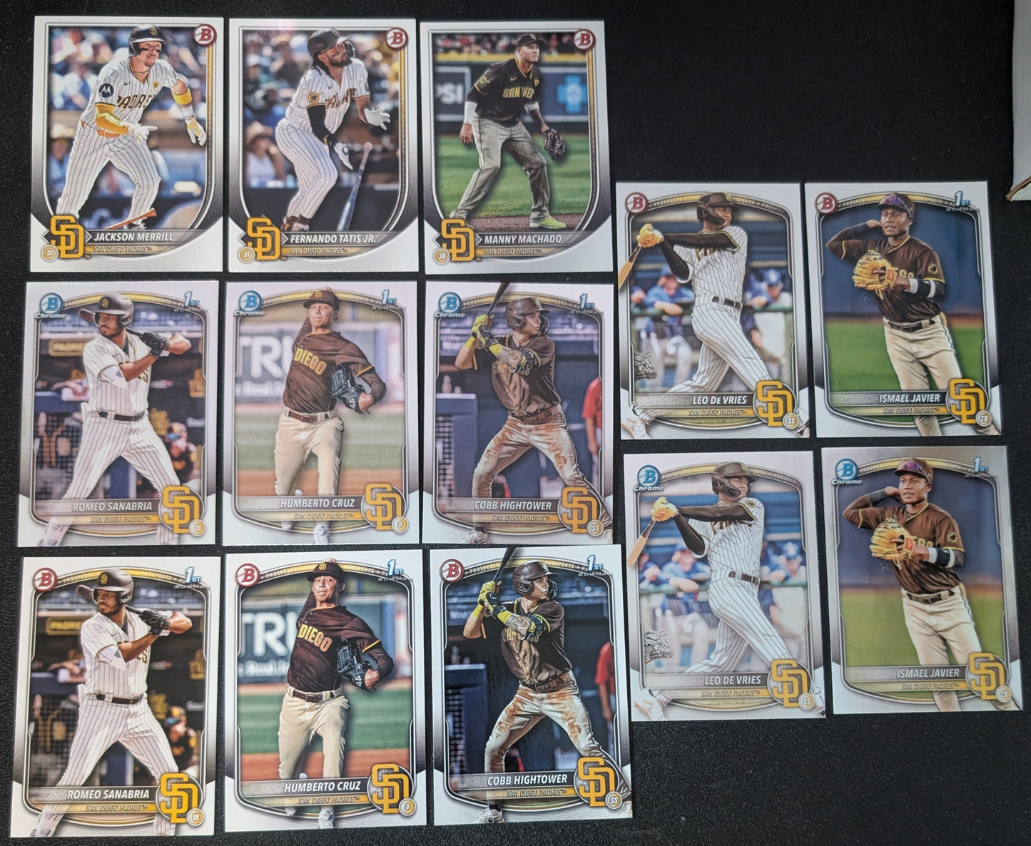 2025 BOWMAN Chrome + Paper Prospects Team Set BCP San Diego Padres Leo De Vries Tatis Merrill plaque