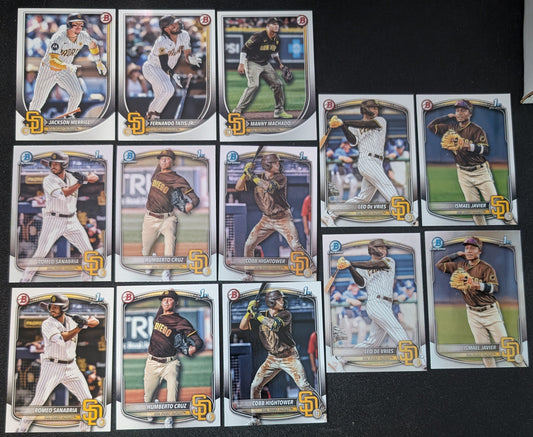 2025 BOWMAN Chrome + Paper Prospects Team Set BCP San Diego Padres Leo De Vries Tatis Merrill plaque