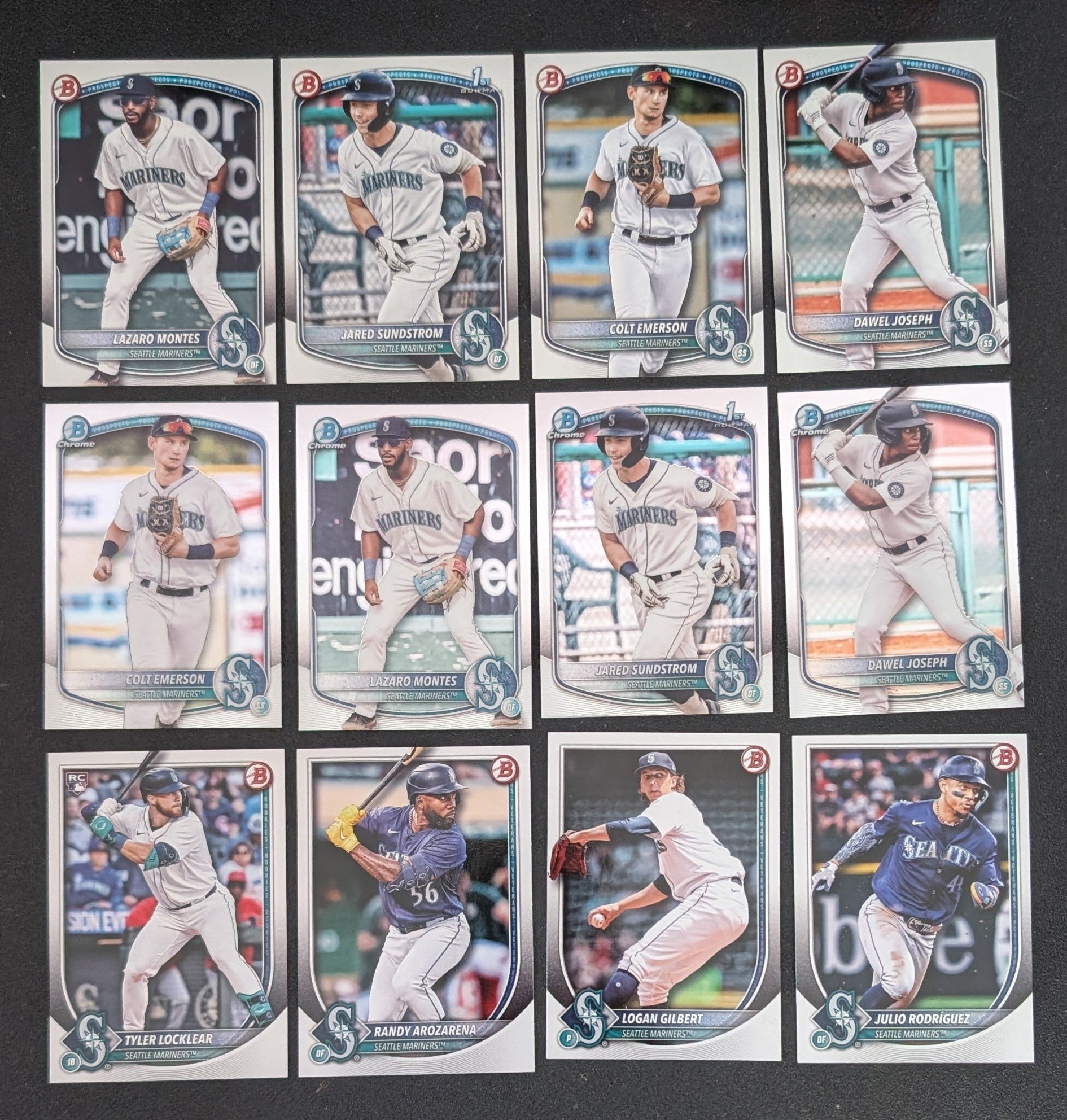 2025 BOWMAN Chrome + Paper Prospects Team Set BCP Seattle Mariners Julio Rodríguez Jared Sundstrom plaque