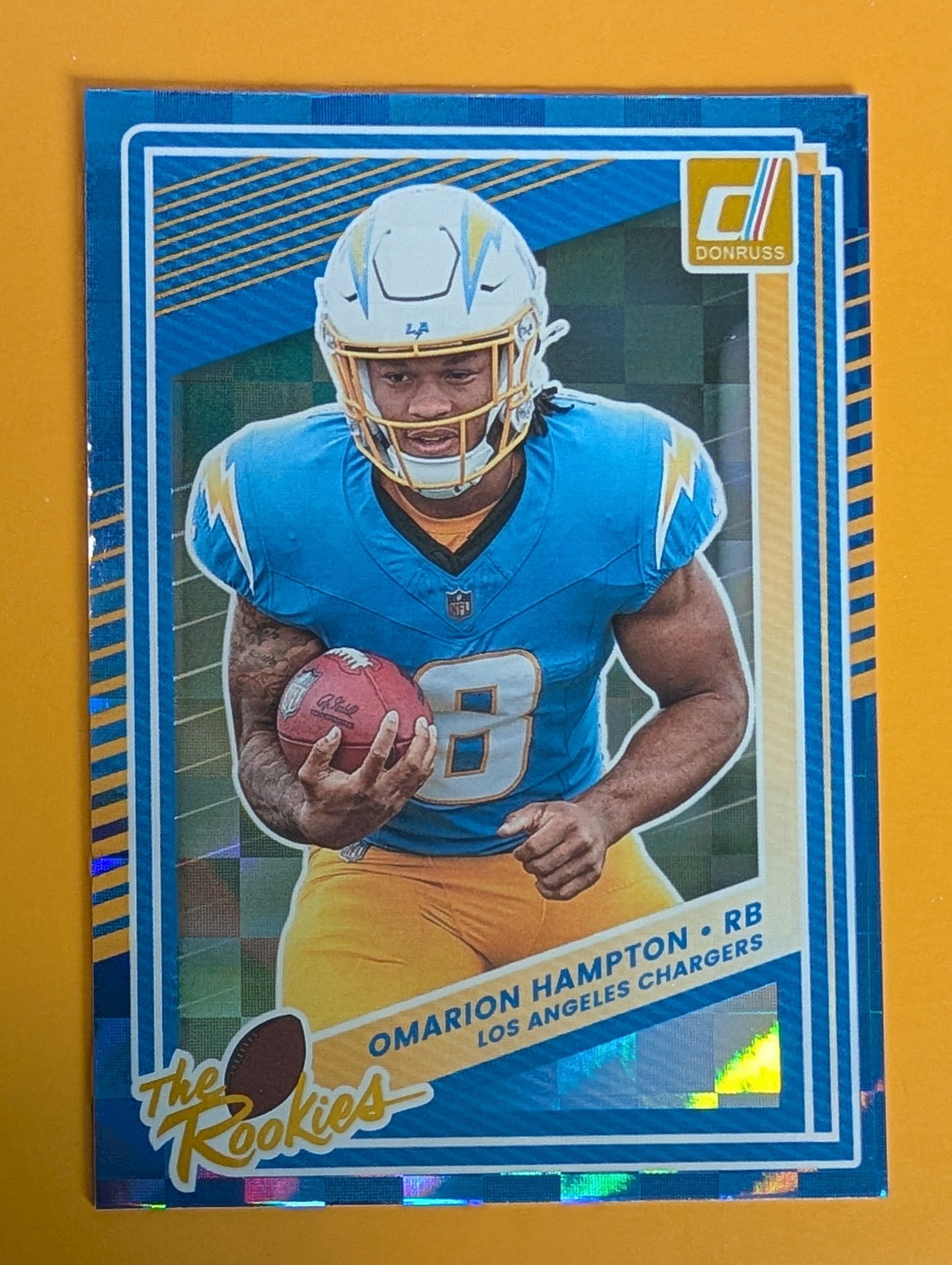 2025 DONRUSS The Rookies Foil Insert Omarion Hampton Los Angeles Chargers RC #8 plaque