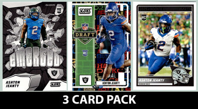 2025 SCORE Ashton Jeanty Las Vegas Raiders RC Insert 3 Pack Emerged Draft Base RC 20 plaque