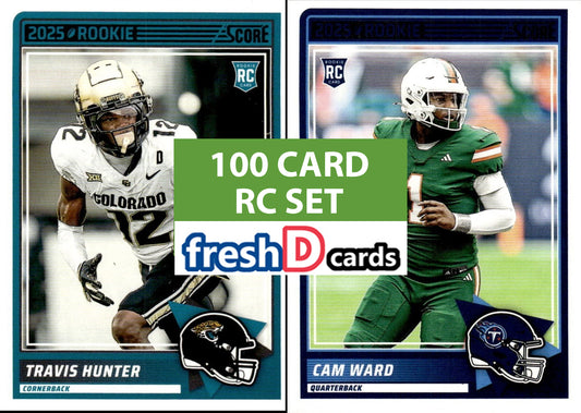 2025 SCORE Complete Set of 100 Base RCs Cam Ward Travis Hunter Jeantry Egbuka plaque