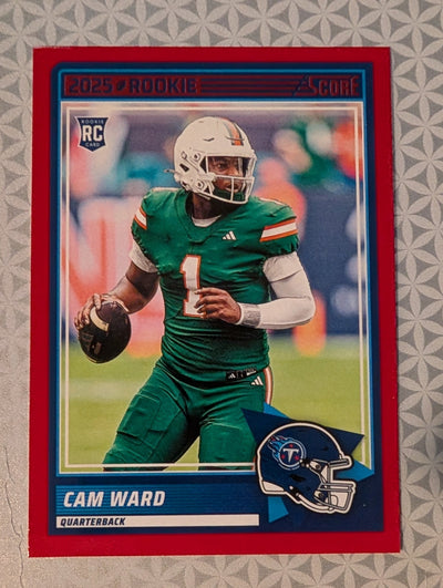 2025 SCORE Football Red Border Cam Ward RC Tennessee Titans #13 plaque