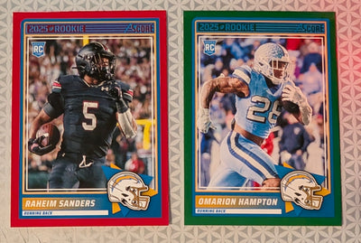 2025 SCORE Los Angeles Chargers Green Omarion Hampton Red Raheim Sanders plaque