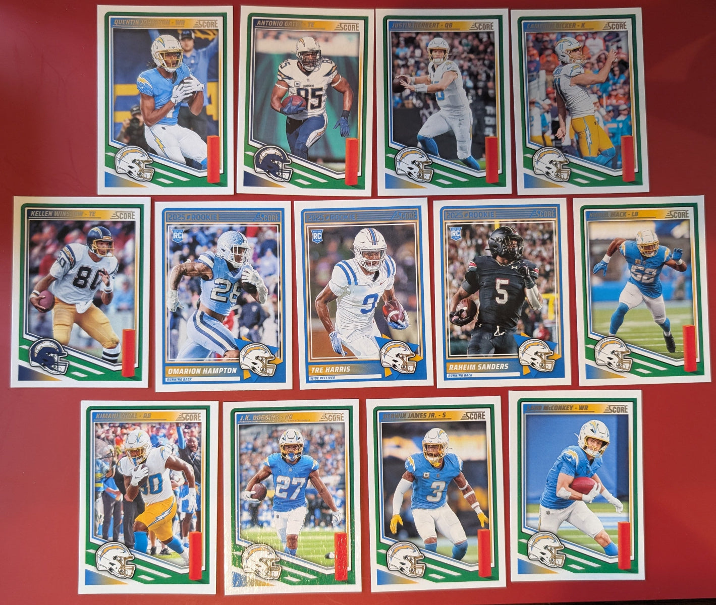 2025 SCORE NFL Los Angeles Chargers Team Set Herbert Omarion Hampton Tre Harris plaque