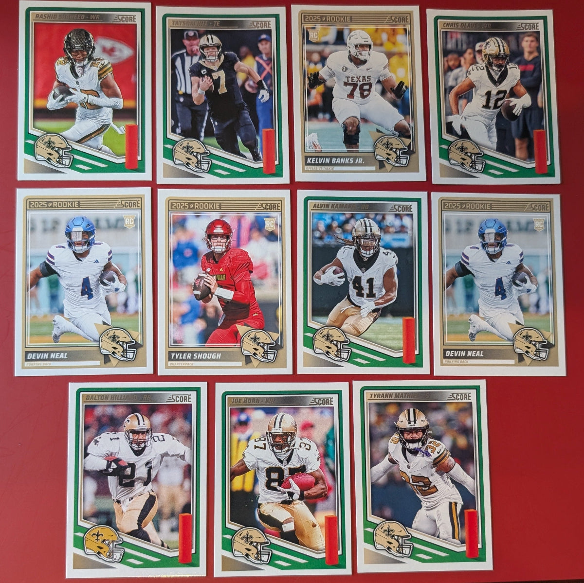 2025 SCORE NFL New Orleans Saints Team Set Tyler Shough Alvin Kamara plaque