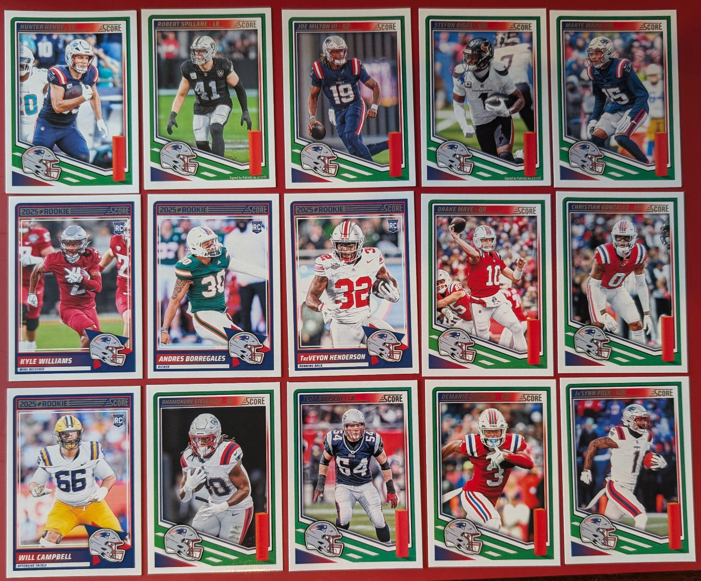 2025 Topps Boston Red Sox SCORE New England Patriots NFL MLB Team Set Bundle - 27 Total Cards - Drake Maye Casas hand-collated team set