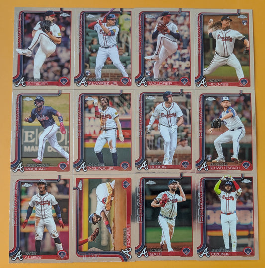 2025 Topps Chrome Baseball Team Set 12 Cards Atlanta Braves Ronald Acuna Schwellenbach plaque