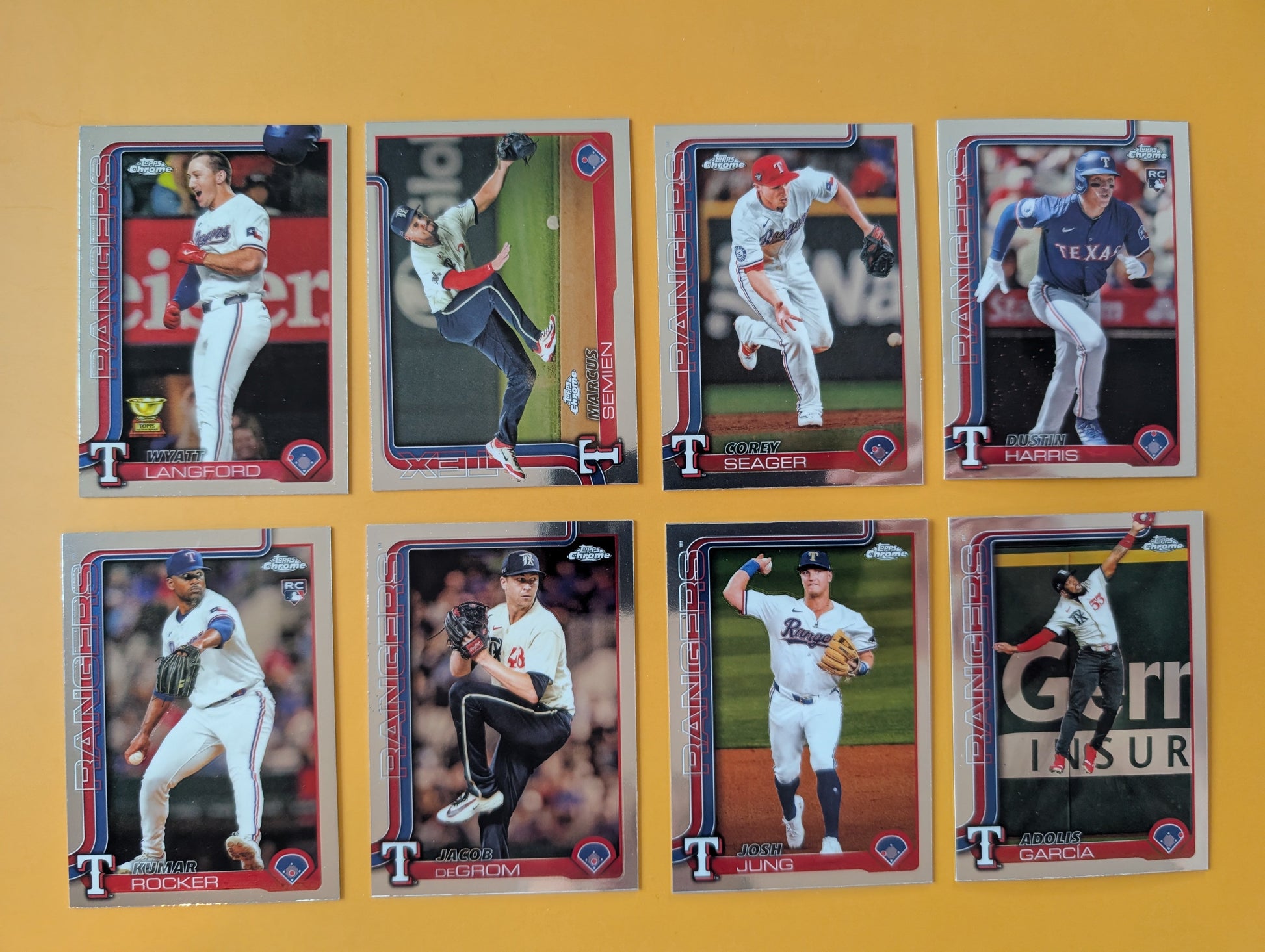 2025 Topps Chrome Baseball Team Set 8 Texas Rangers Wyatt Langford DeGrom plaque