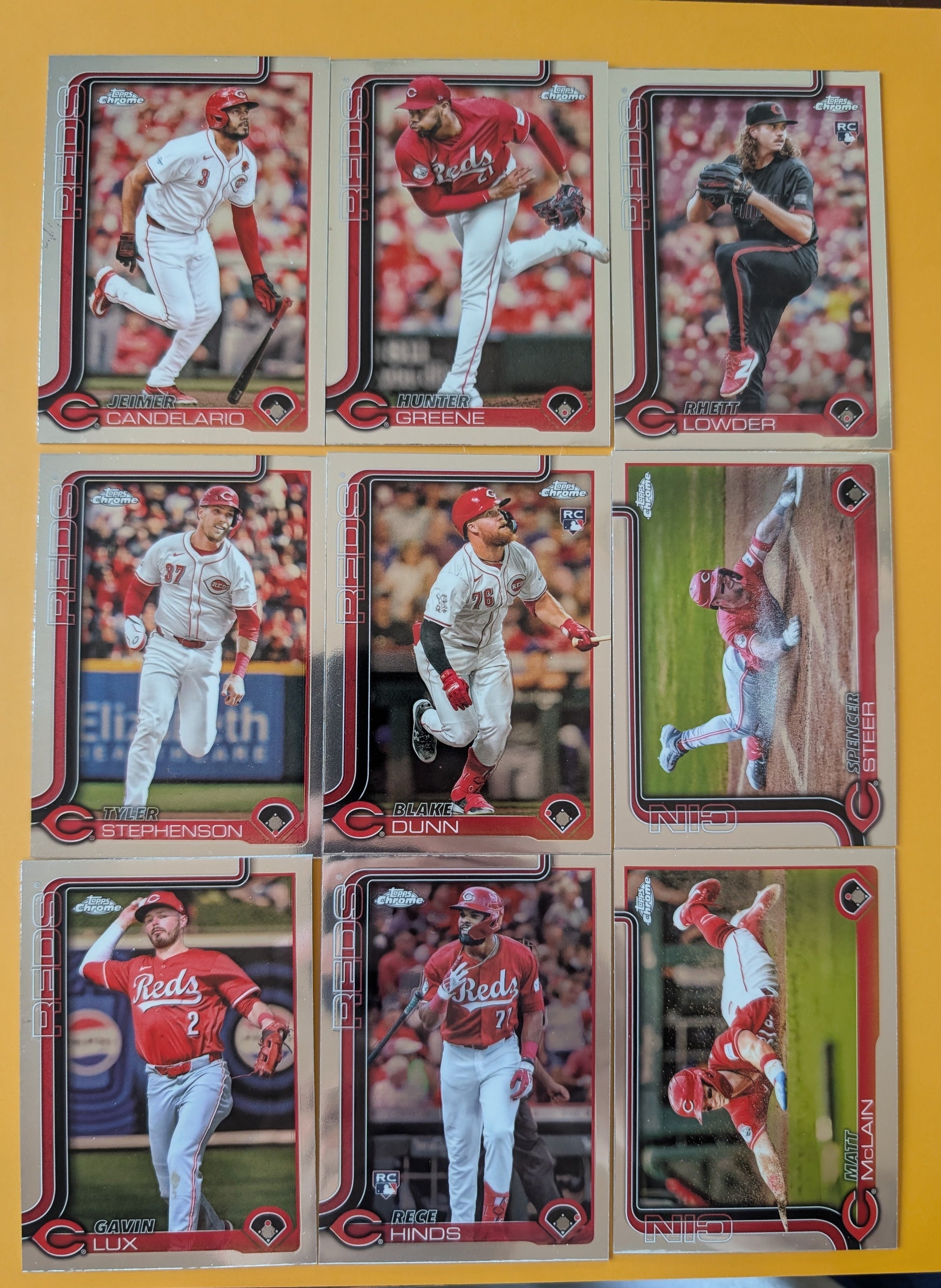 2025 Topps Chrome Baseball Team Set 9 Cards Cincinnati Reds Lowder RC Hinds plaque