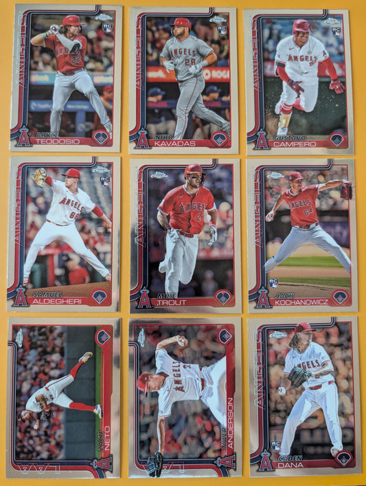 2025 Topps Chrome Baseball Team Set 9 LA Angels Mike Trout Zach Neto plaque