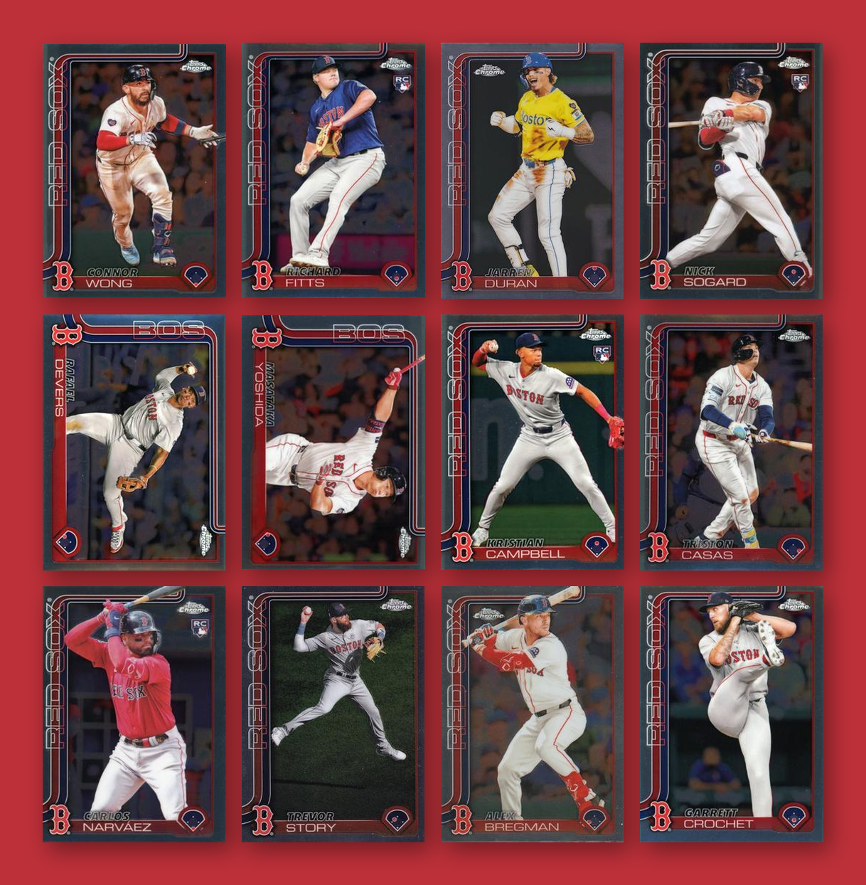 2025 Topps Chrome Boston Red Sox team set - all 12 base cards