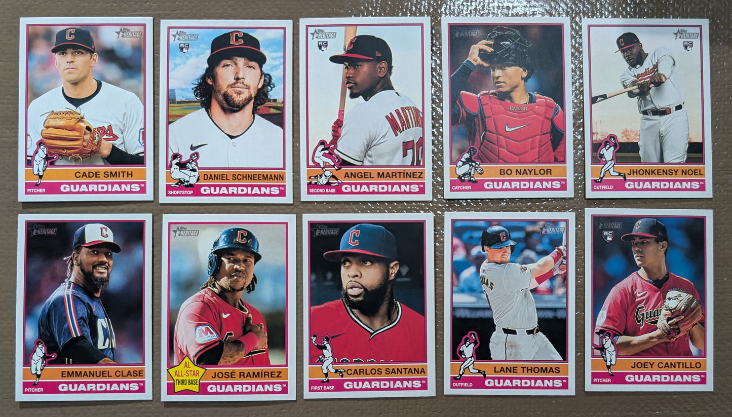2025 Topps Heritage Baseball Team Set 10 Cards Cleveland Guardians Jose Ramirez Noel RC plaque