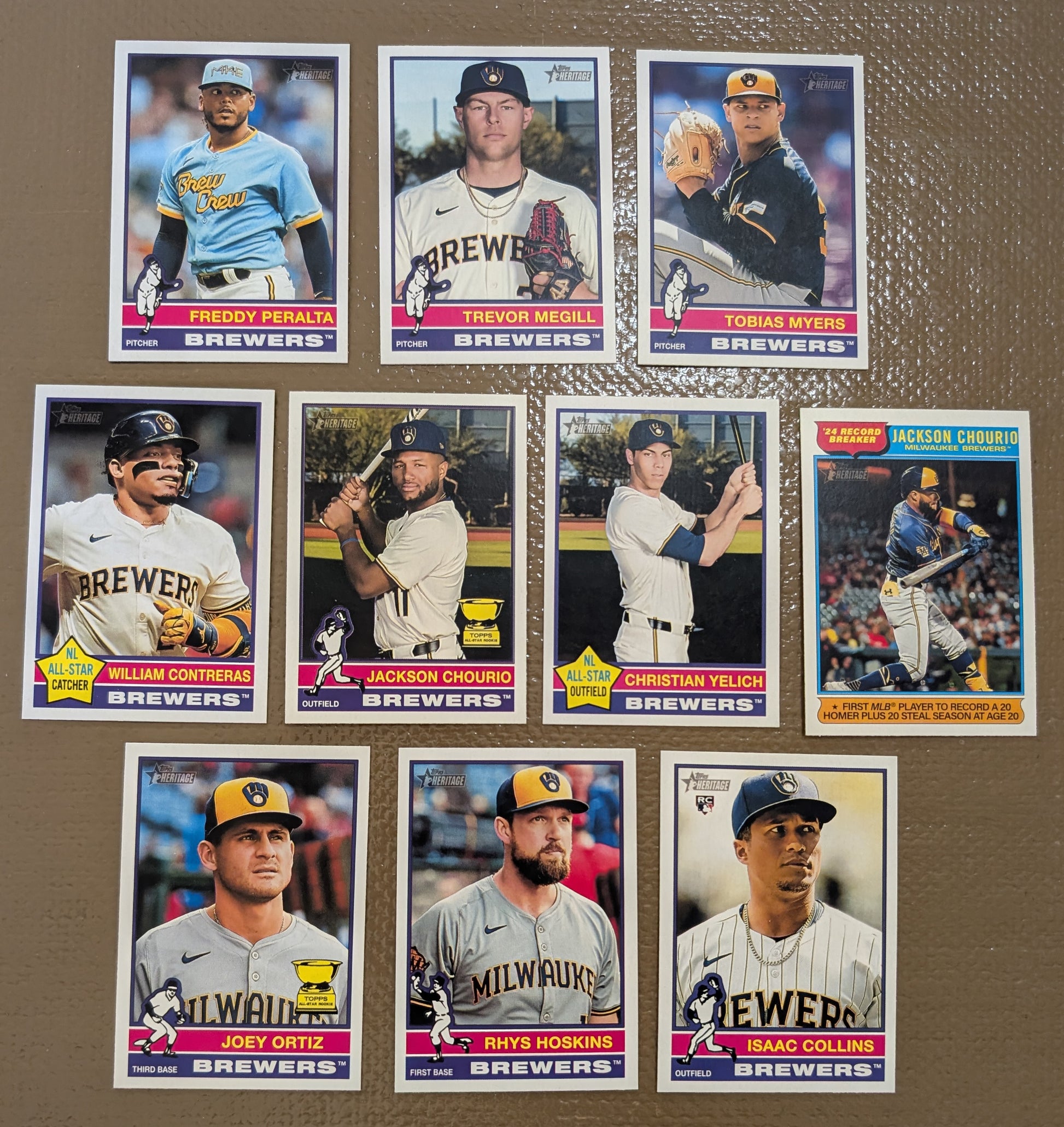 2025 Topps Heritage Baseball Team Set 10 Cards Milwaukee Brewers Chourio Yelich plaque