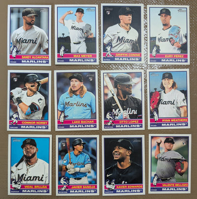 2025 Topps Heritage Baseball Team Set 12 Cards Miami Marlins Sandy Alcantara Connor Norby RC plaque