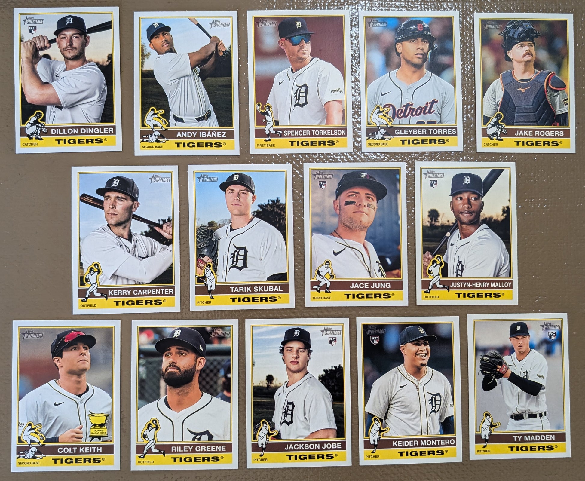 2025 Topps Heritage Baseball Team Set 14 Cards Detroit Tigers Skubal Dingler RC plaque