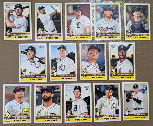 2025 Topps Heritage Baseball Team Set 14 Cards Detroit Tigers Skubal Dingler RC plaque