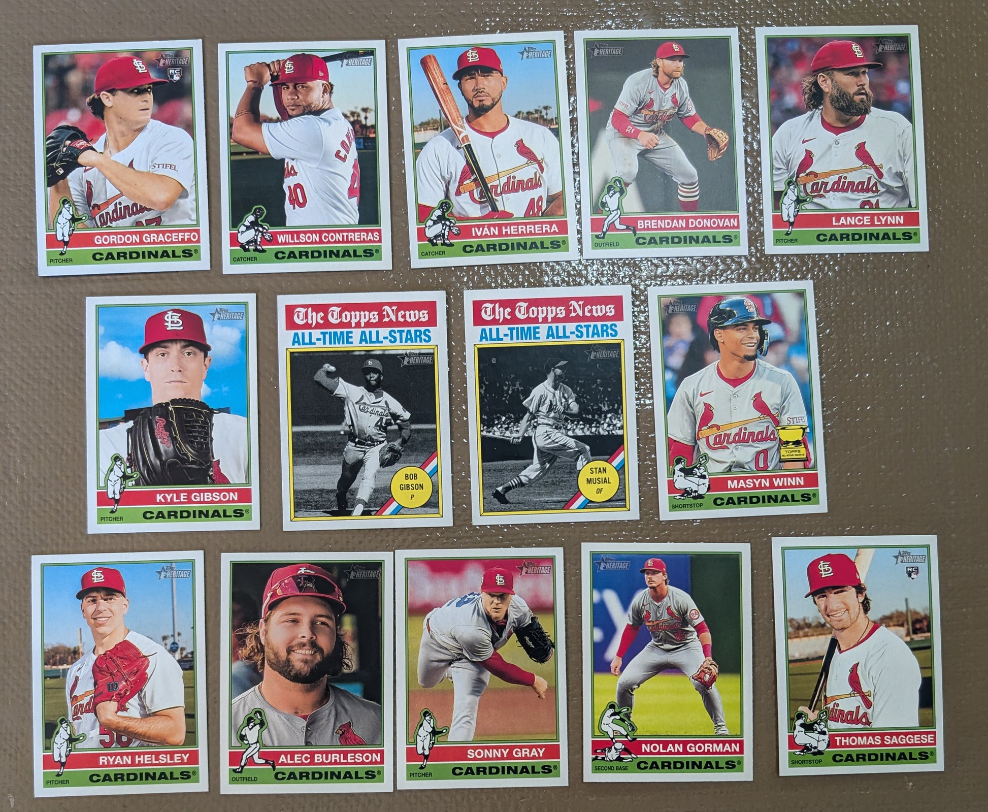 2025 Topps Heritage Baseball Team Set 14 Cards St Louis Cardinals Masyn Winn Musial Bob Gibson plaque