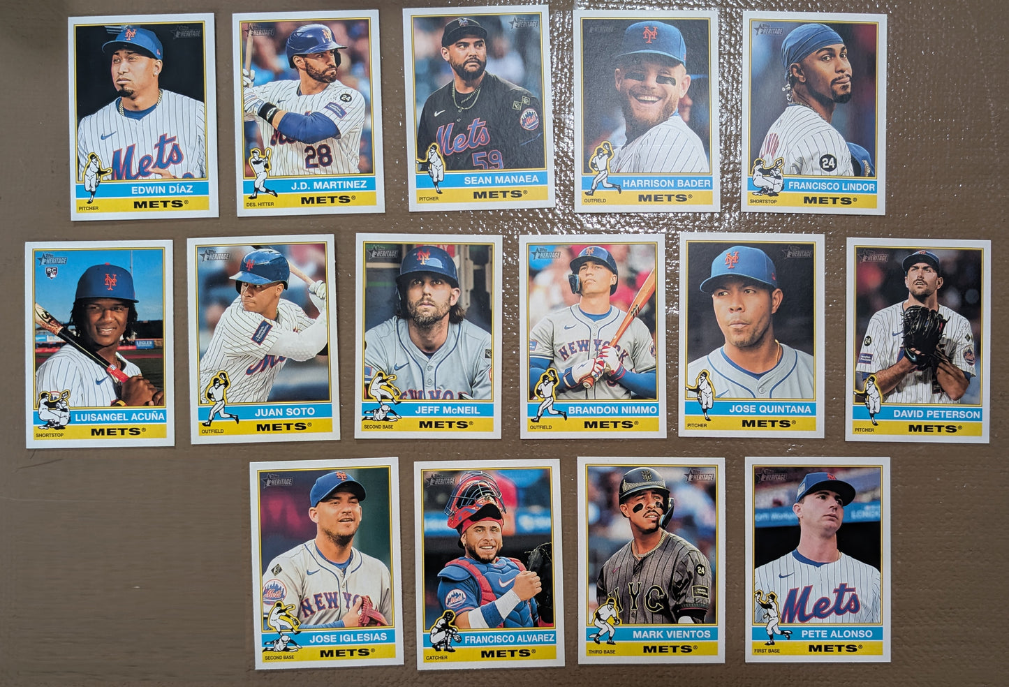 2025 Topps Heritage Baseball Team Set 15 Cards New York Mets Francisco Lindor Alonso plaque