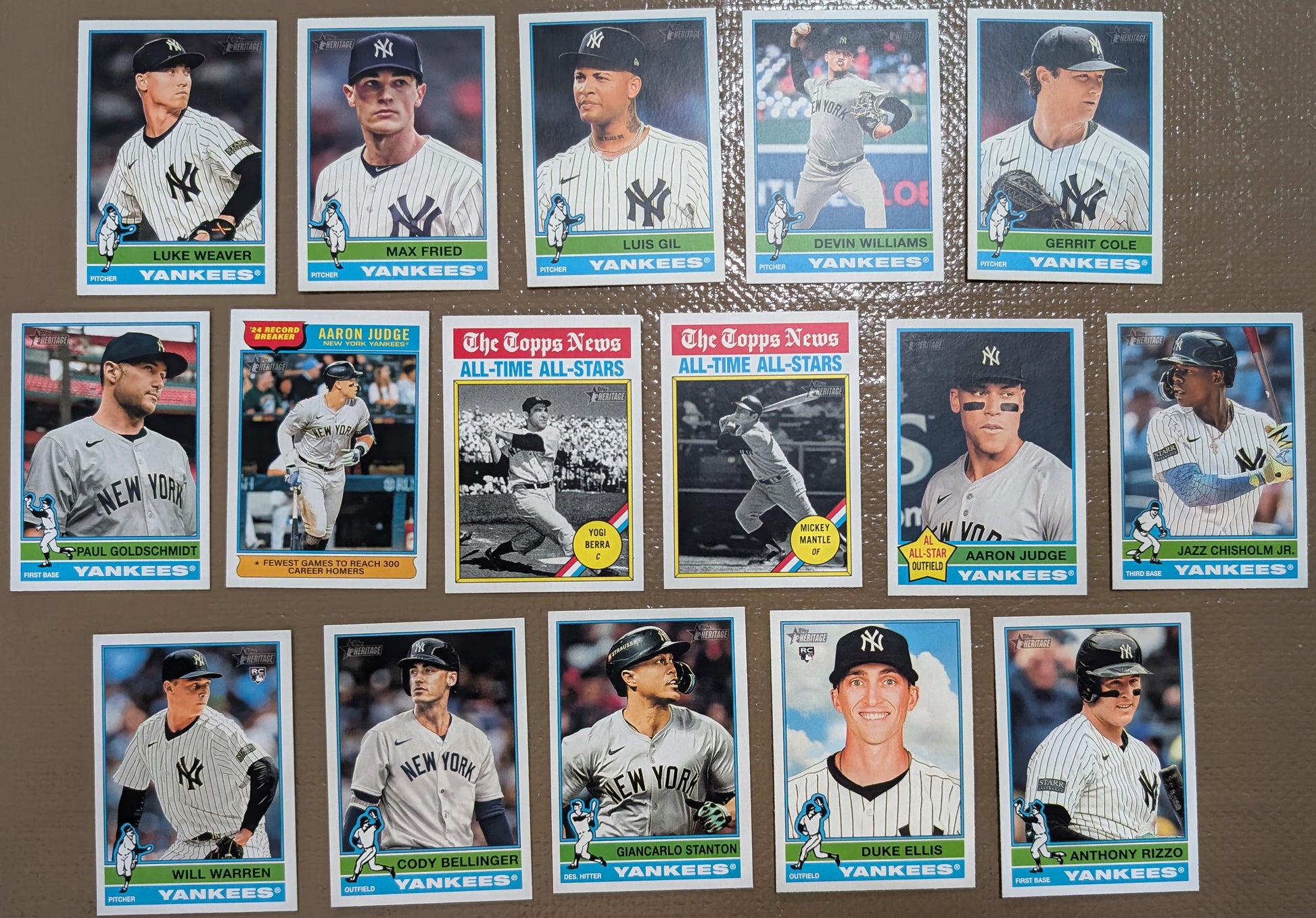 2025 Topps Heritage Baseball Team Set 16 Cards New York Yankees Aaron Judge Jazz Mantle Berra plaque