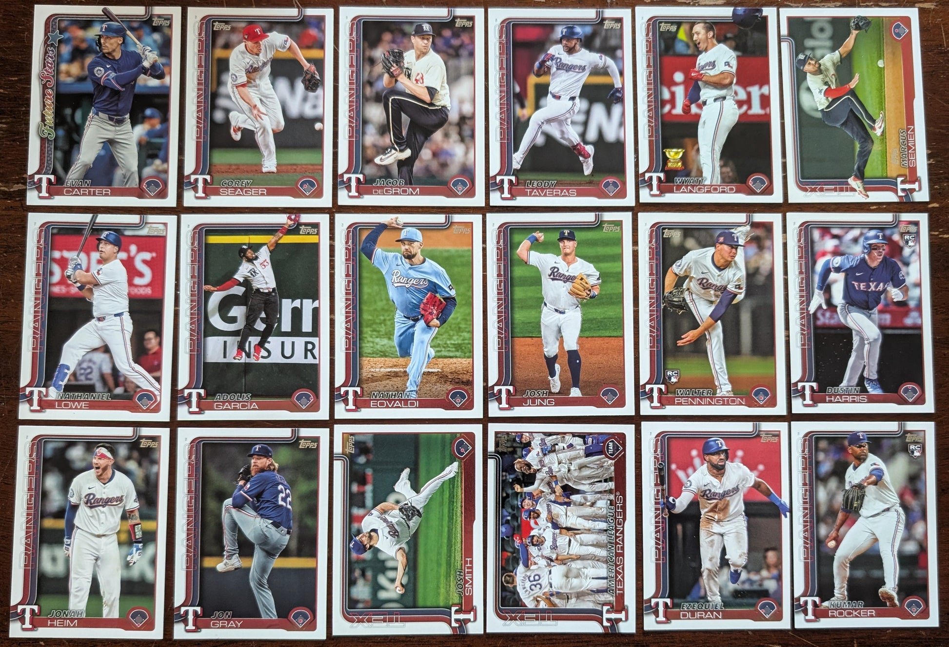 2025 Topps Series 1 + 2 Baseball Team Set 18 Cards Texas Rangers Evan Carter Langford Rocker RC plaque