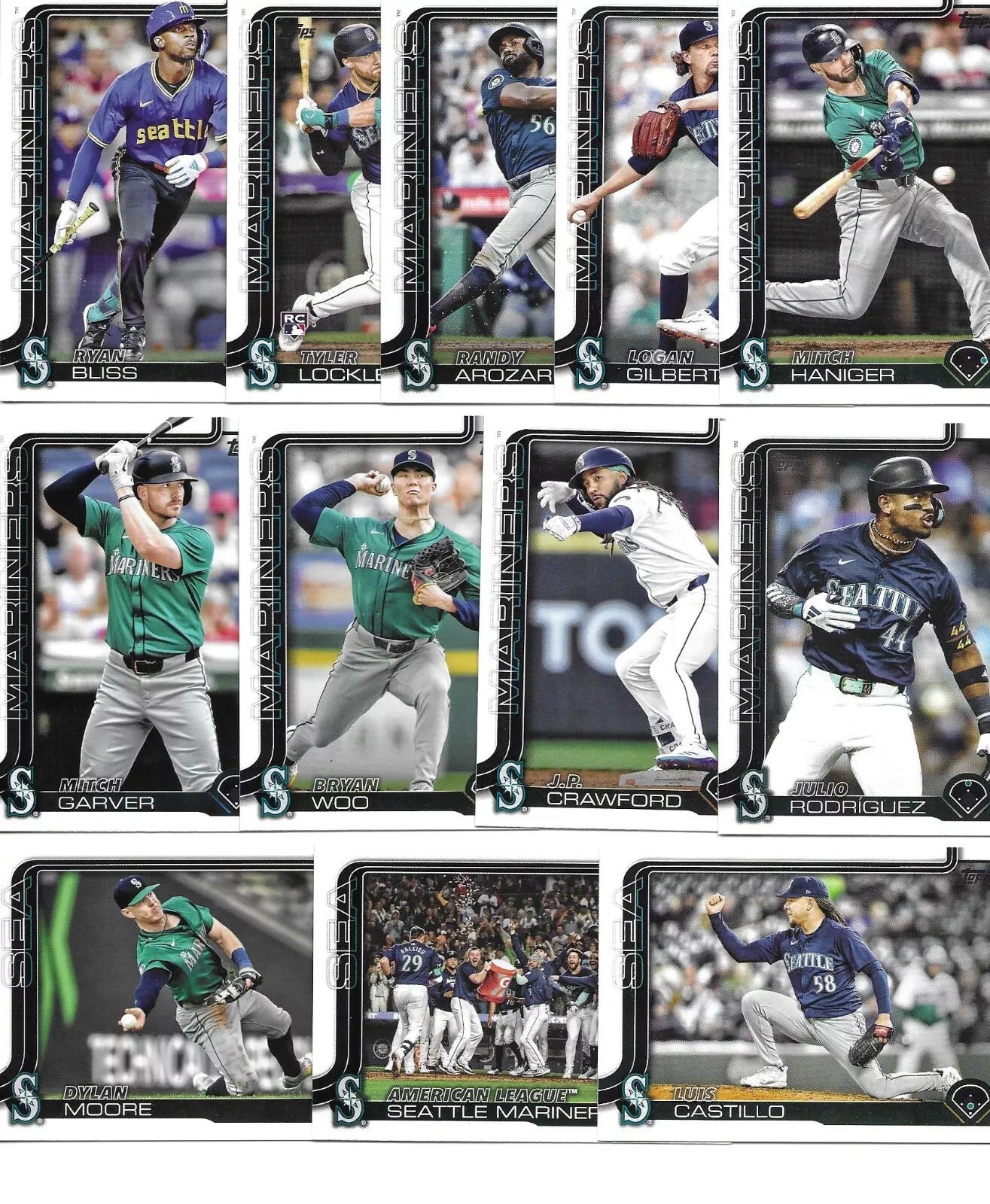 2025 Topps Series 1 + 2 Baseball Team Set 19 Cards Seattle Mariners Cal Raleigh Julio Rodriguez Woo plaque